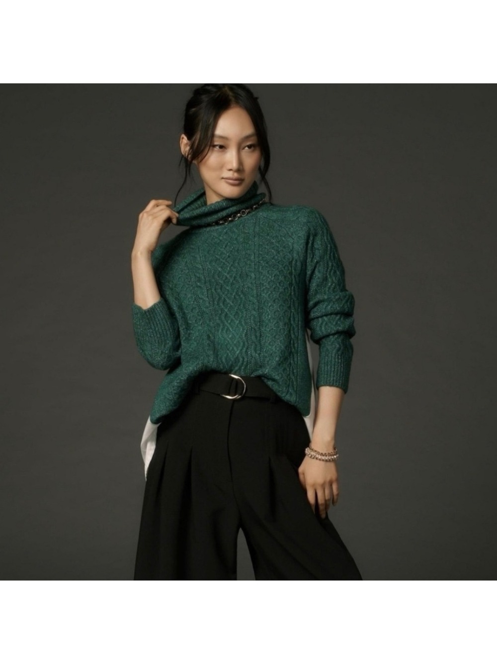 By Anthropologie Mixed Media Turtleneck Cable Sweater